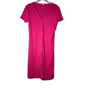 GUESS NWOT pink bodycon ribbed henley dress size XL cotton blend